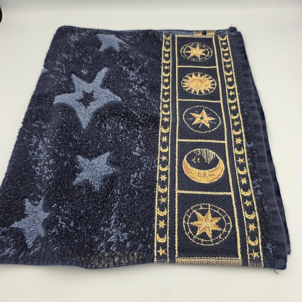 Vtg 90s Home Trends Celestial Hand Towel Blue Sun Moon Stars Y2K Cosmic Pre-Own